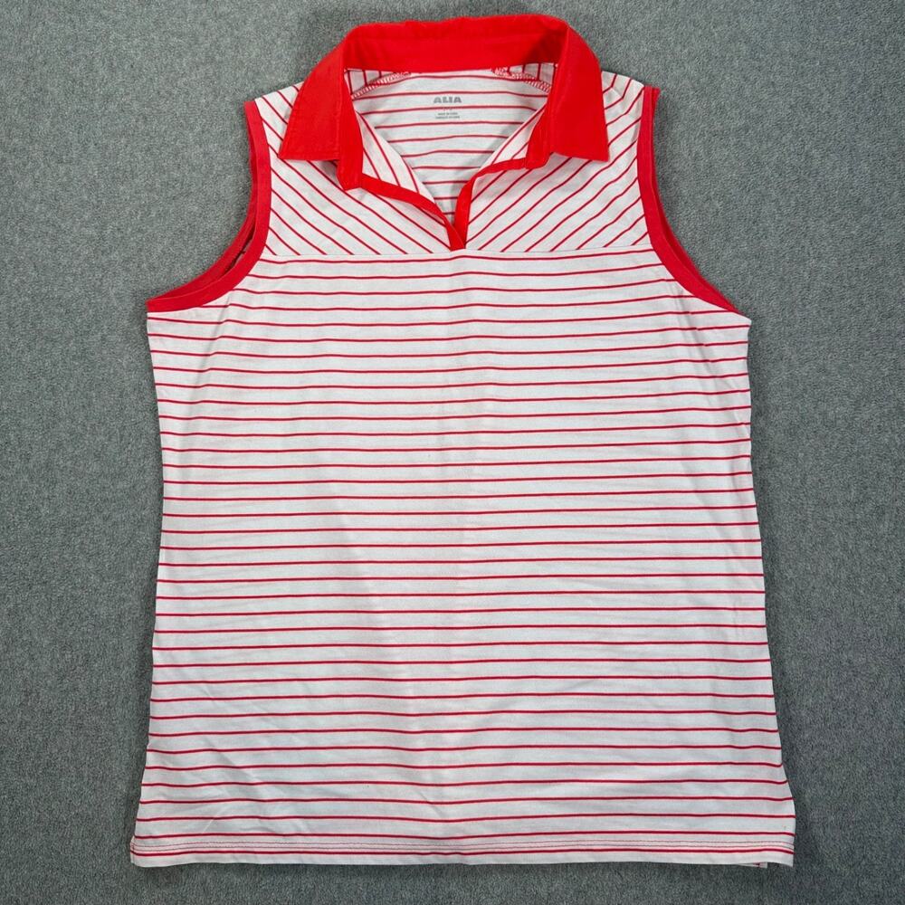 Alia Sleeveless Polo Shirt Women's Large Coral Striped Collared ActiveWear Golf
